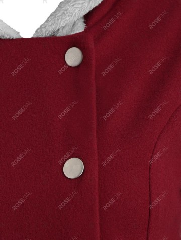 Snap Button Fur Trim Hooded High Low Coat