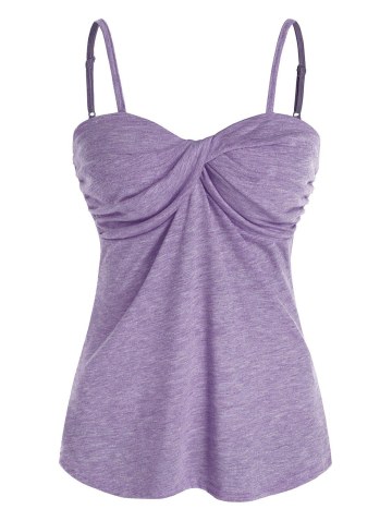 Spaghetti Strap Front Twist Heathered Tank Top