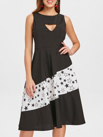 Stars Print Cut Out Vintage Dress