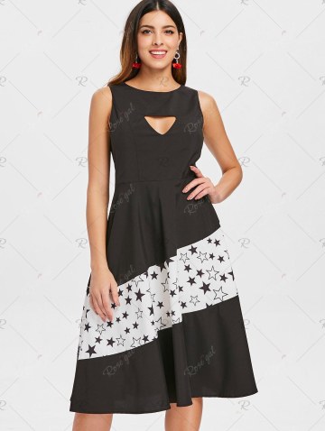 Stars Print Cut Out Vintage Dress