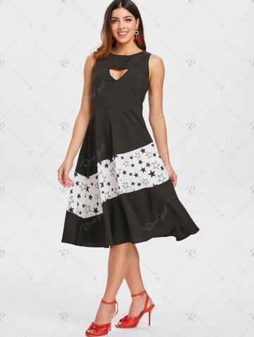 Stars Print Cut Out Vintage Dress