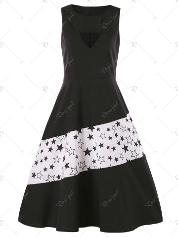Stars Print Cut Out Vintage Dress