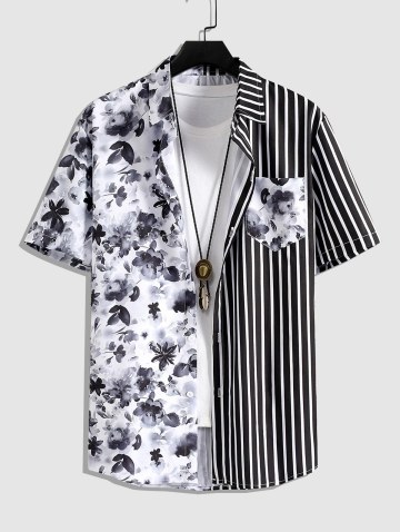 Striped And Ink Floral Print Short Sleeve Shirt