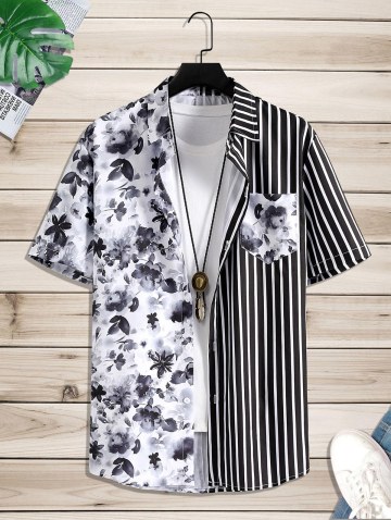 Striped And Ink Floral Print Short Sleeve Shirt