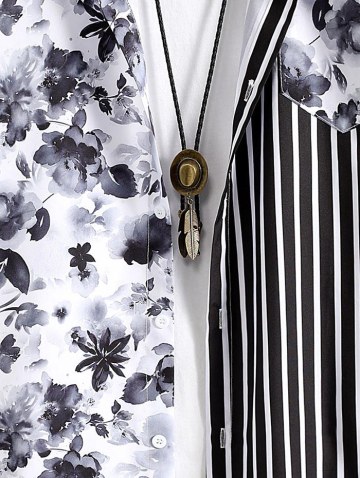 Striped And Ink Floral Print Short Sleeve Shirt