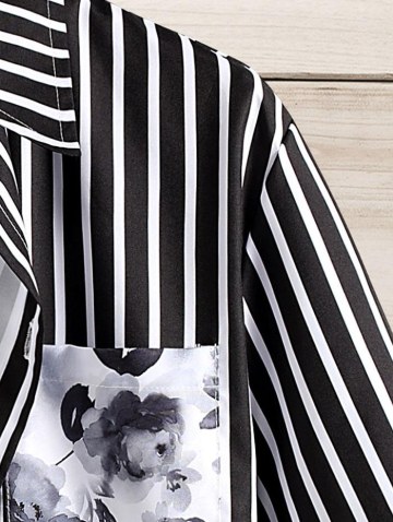 Striped And Ink Floral Print Short Sleeve Shirt