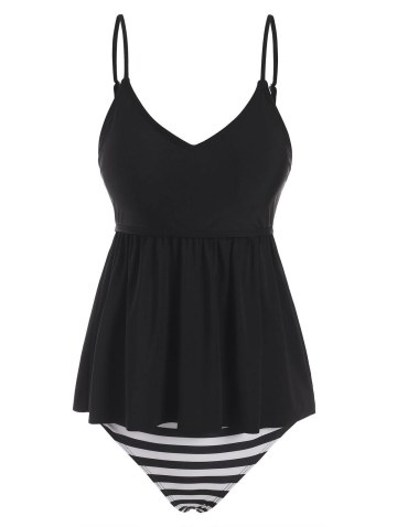 Striped Peplum High Waisted Tankini Swimwear