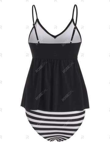 Striped Peplum High Waisted Tankini Swimwear