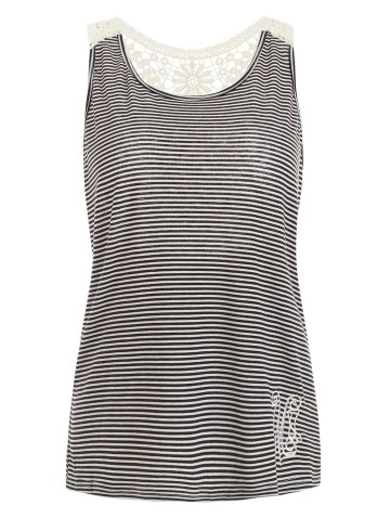 Stylish Scoop Neck Lace Splicing Striped Embroidery Tank Top For Women