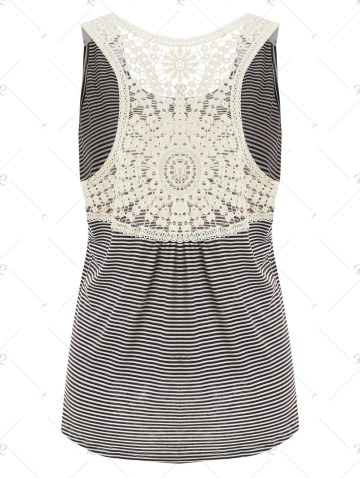 Stylish Scoop Neck Lace Splicing Striped Embroidery Tank Top For Women