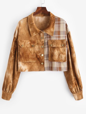 Tie Dye Corduroy Checked Drop Shoulder Jacket