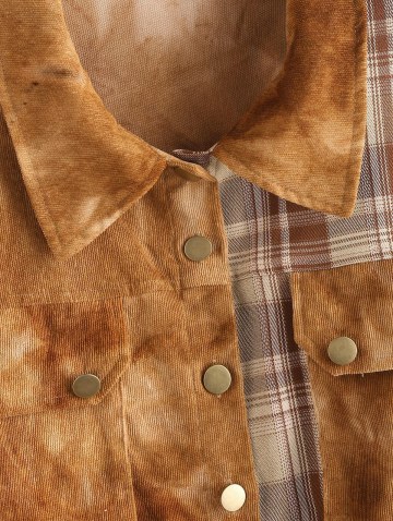 Tie Dye Corduroy Checked Drop Shoulder Jacket