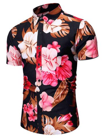Tropical Flower Leaf Print Vacation Shirt