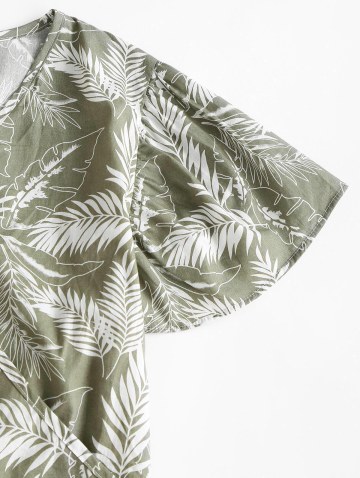 Tropical Leaf Print Surplice Two Piece Shorts Set