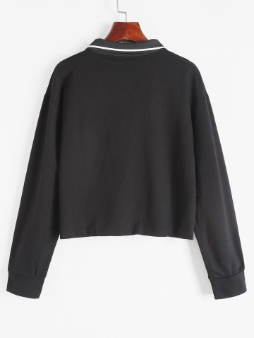 Turn-down Collar Buttoned Graphic Preppy Cropped Sweatshirt