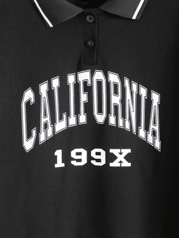 Turn-down Collar Buttoned Graphic Preppy Cropped Sweatshirt