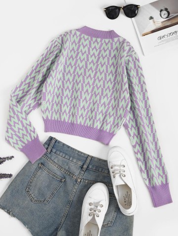 V Neck Button Up Dazzling Graphic Cardigan