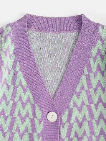 V Neck Button Up Dazzling Graphic Cardigan
