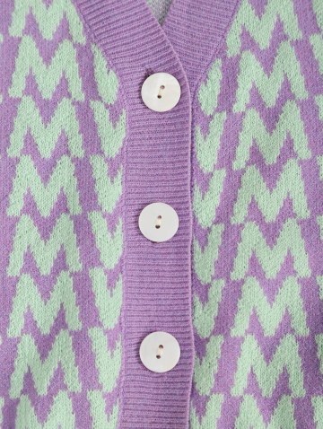 V Neck Button Up Dazzling Graphic Cardigan