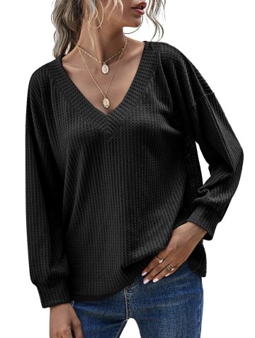 V Neck Honeycomb Drop Shoulder Knitwear