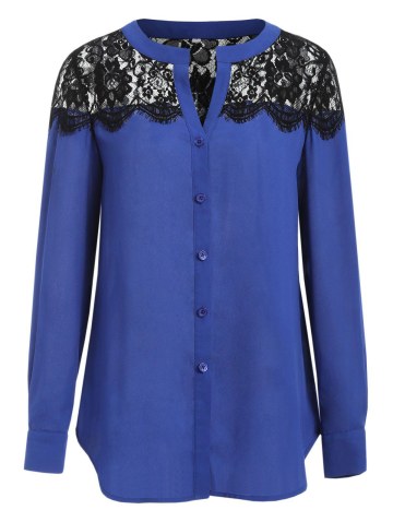 V Neck Long Sleeve Shirt With Lace