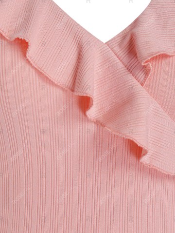 V Neck Ruffled Trim Mini A Line Dress