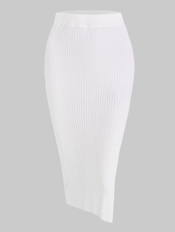 Wide Rib Thigh-split Knit Slinky Skirt
